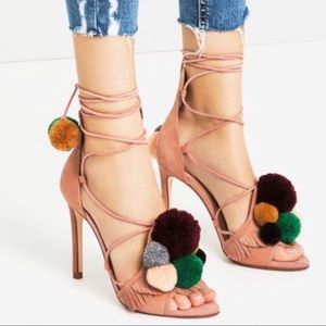 Zara Pom Pom heels, never worn, size 6.5